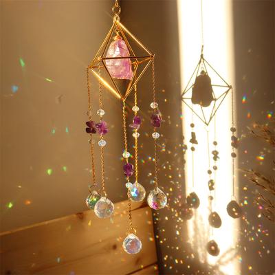 1pc Crystal Wind Chime Moon Sun Catcher Diamond Prisms Pendant Dream Catcher Rainbow Hanging Drop Home Garden Decor Windchime