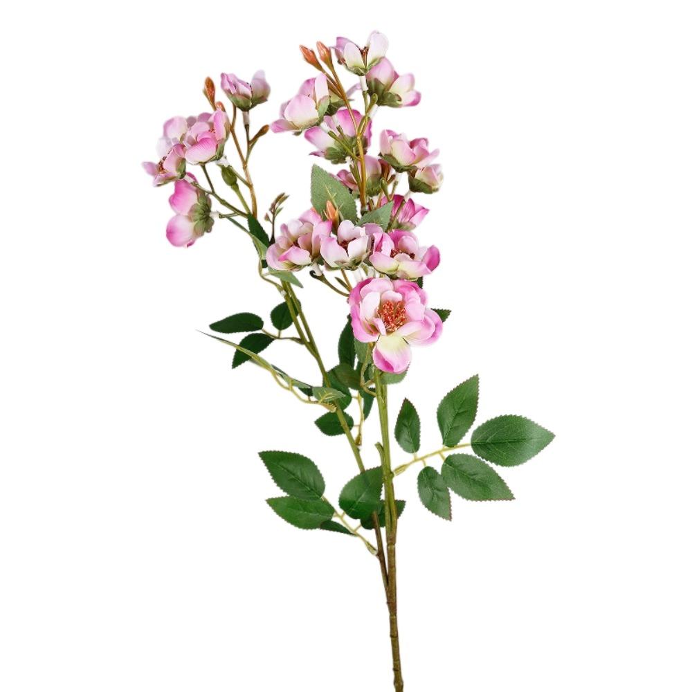 With Leaves Artificial Rose Flower Branch Multi-headed Rose Faux Flowers  Home Office Decor