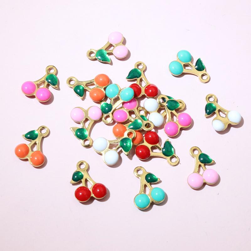 20pcs 10x7mm Stainless Steel Enamel Cherry Cherries Charms Pendant Stainless Steel DIY Jewelry Making Accessories Findings