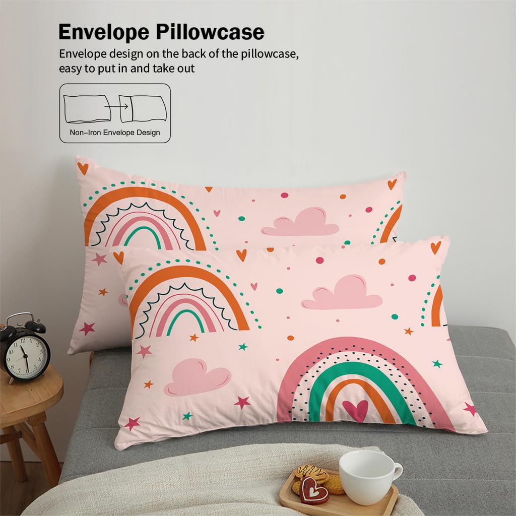 3-piece down duvet cover with cartoon rainbow pattern print (1 duvet cover+2 pillowcases, no core) girls' bedding set