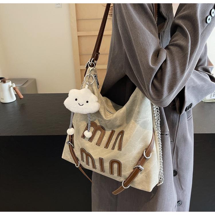 

Женская джинсовая сумка-тоут большой вместимости - Универсальная кроссбоди, повседневный стиль для поездок на работу на осень/зиму 2025 белый/кремовый