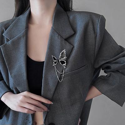 Metal Chain Butterfly Brooch Tassel Pendant For Women Men Lapel Pins