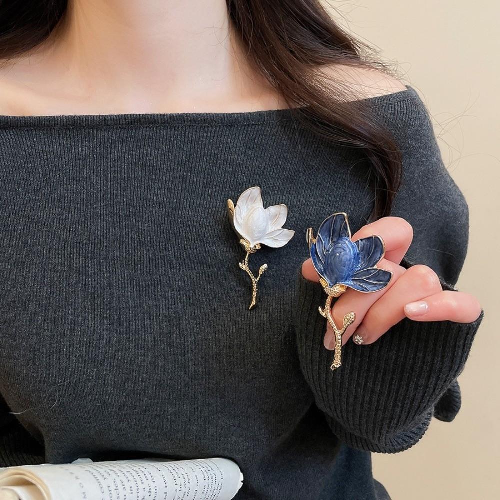 Tulip Magnolia Flower Brooch Orchid Flowers Alloy Glaze Luxury Badge Pin Exaggerated Trendy Banquet Clothes Metal Pin Girls