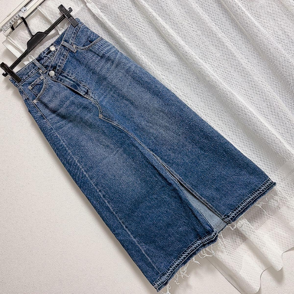 AZUL by MOUSSY Denim Long Skirt S Denim Skirt Denim Skirt Long Skirt with Slit Blue