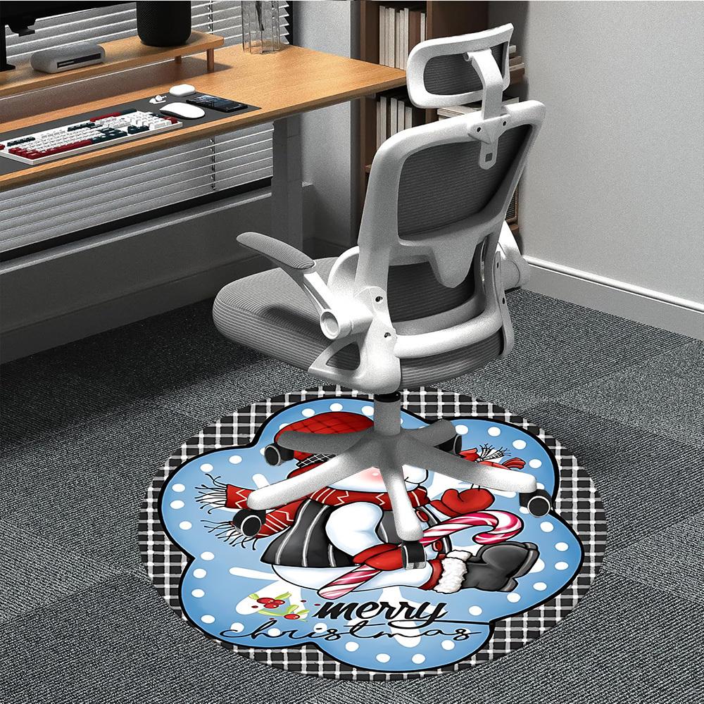 1pc Snowman Ornament Chair Carpet for Office, Round Non Slip Durable Large Size Office Carpet, Suitable for Office 80cm