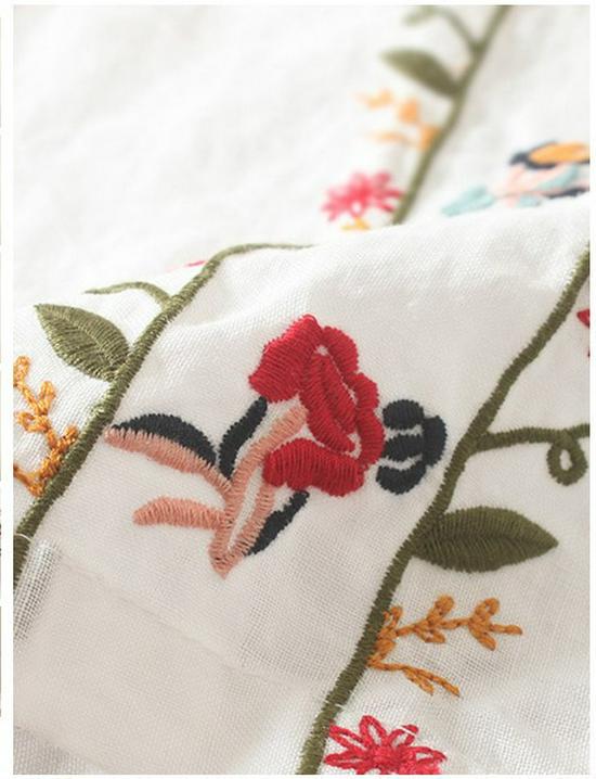 Women's Retro Cotton Linen Embroidered Short Sleeve Casual Shirt, 2022