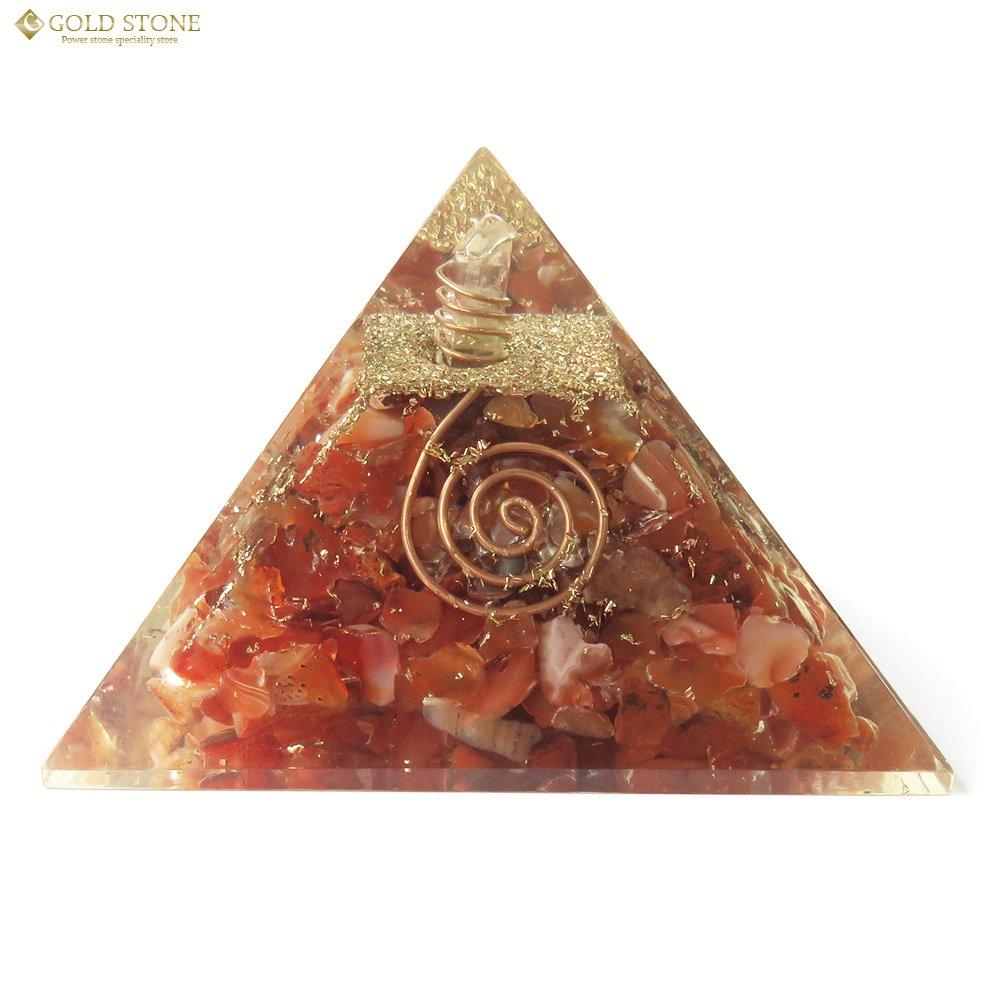 [GOLD STONE] Natural Orgonite Pyramid with Single Quartz Crystal, Spiritual Goods, Approximately 65-70mm Wide, Carnelian