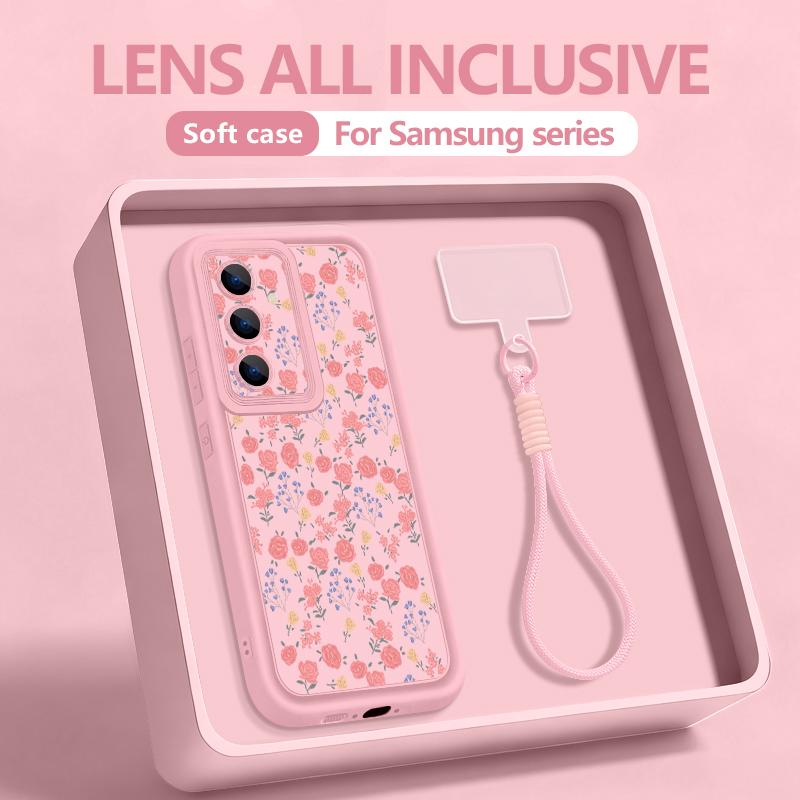 Wrist Lanyard Flowers Phone Case For Samsung Galaxy S26 S25 S24 Ultra S23 S25 FE A57 A37 A17 A27 A56 A36 A16 A55 A54 A15 Cover