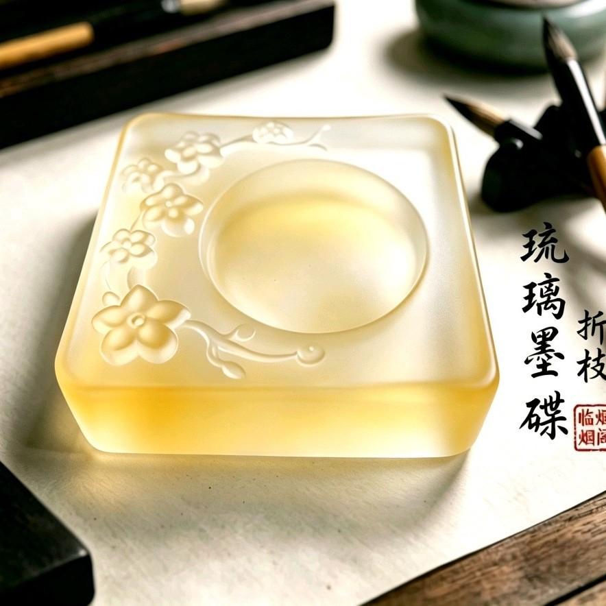 Elegant Glass Ink Dish Tray Multifunctional Chinese Calligraphy Brush Rest Paperweight
