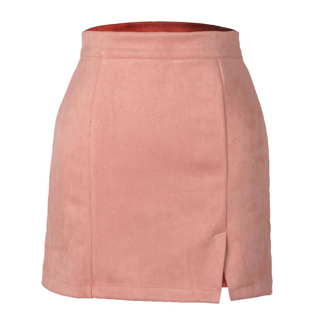 2025 Women's Suede Plush High-Waisted A-line Skirt with Zipper - Autumn/Winter Hip-Hugging Solid Color Skirt.
