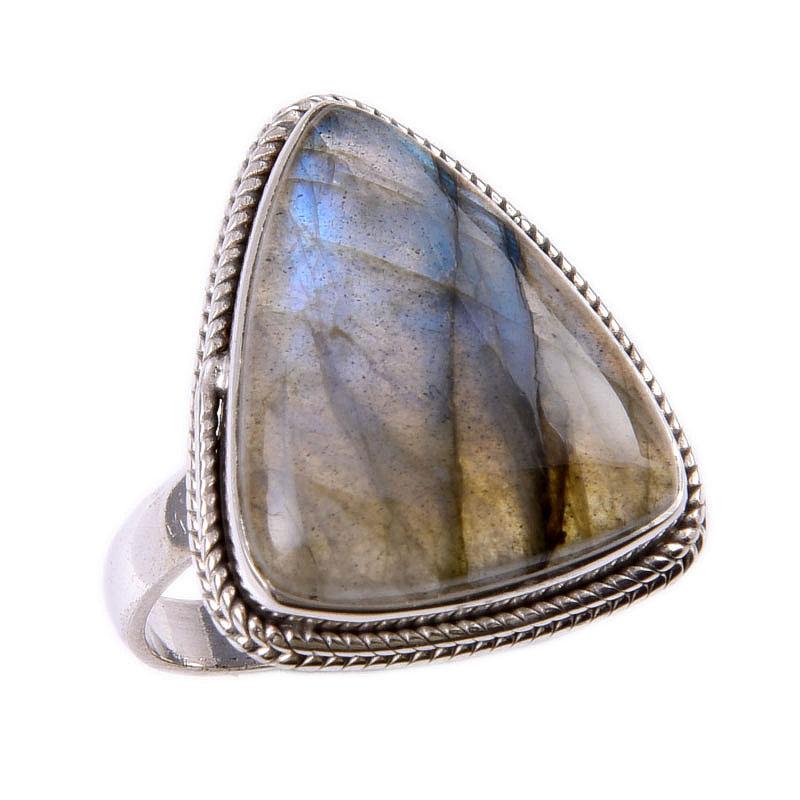 Natural Labradorite Gemstone 925 Solid Sterling Silver Jewelry Ring Size 9 Z0e00