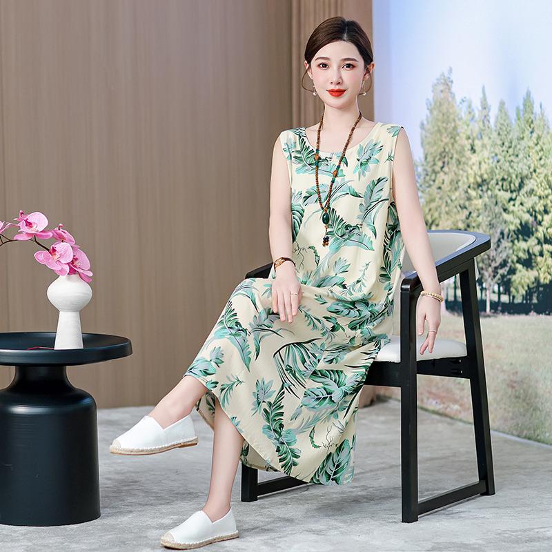 Plus Size Women's Long Dress Summer  Casual Elegant Sleeveless Vintage Print Dress For Women