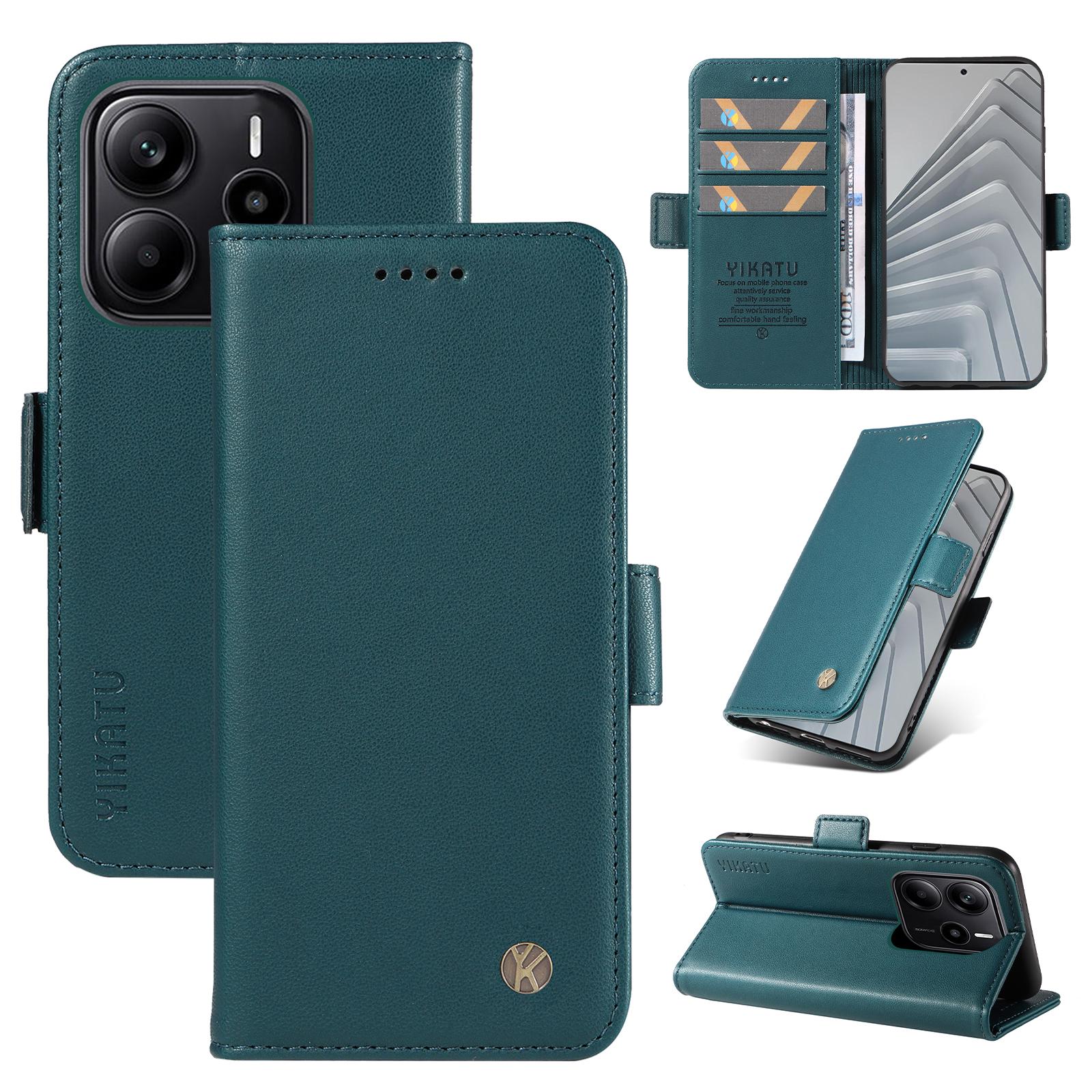 

Для Xiaomi Redmi Note 14 4G (163,25x76,55x8,16 мм) Кожаный чехол-подставка для телефона-кошелька YIKATU YK-003 Green