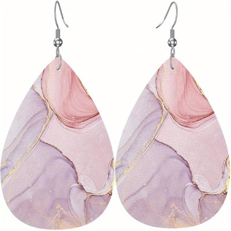 Colorful Marble Pattern PU Leather Earrings For Women Creative Fashion Teardrop Earrings Double-Sided Printing