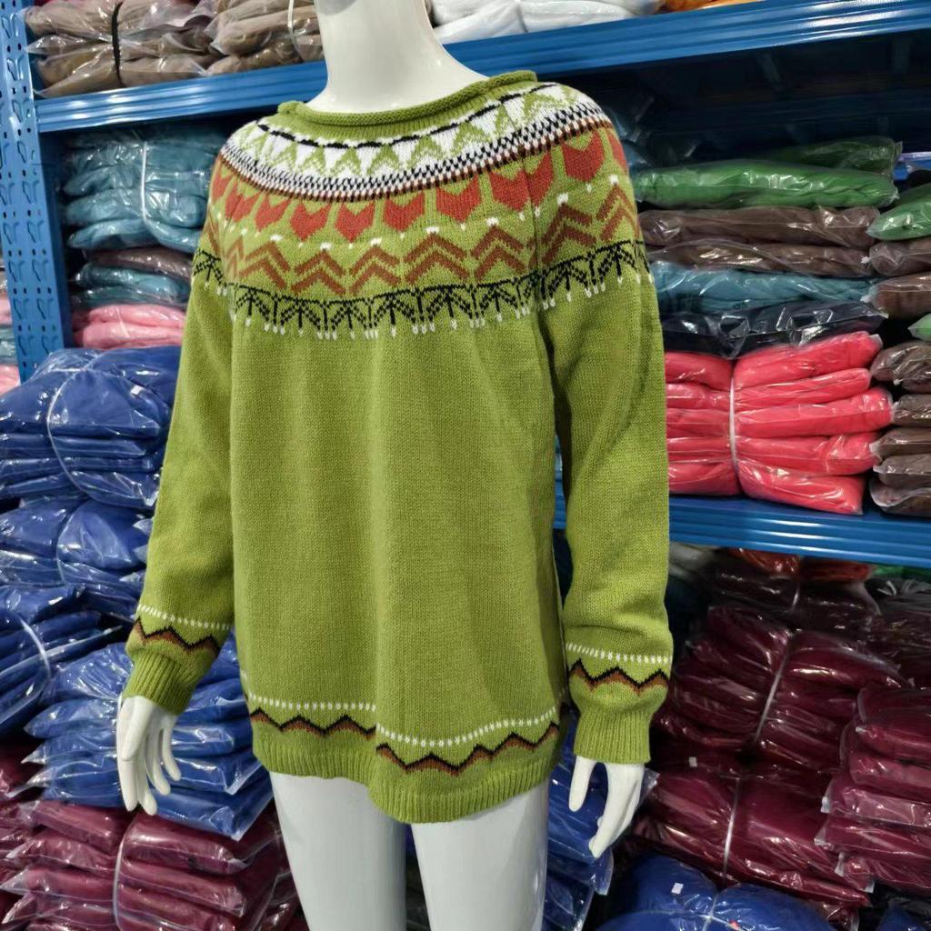 Damen Colorblock Rundhals Locker Geschnittener Mode-Pullover