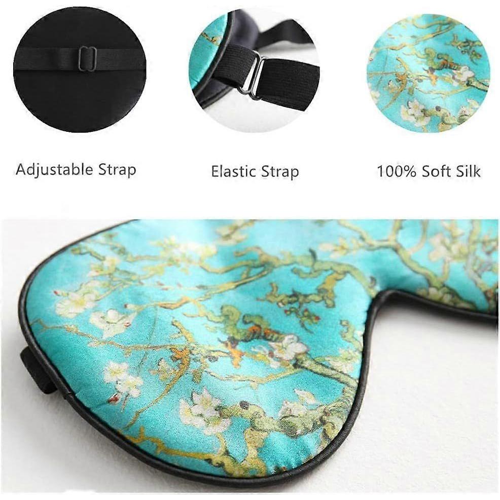 Silk Sleep Mask for Women Men Comfortable Blindfold Eye Mask with Adjustable Strap for Travel Yoga Nap Shift Work (Green Flower