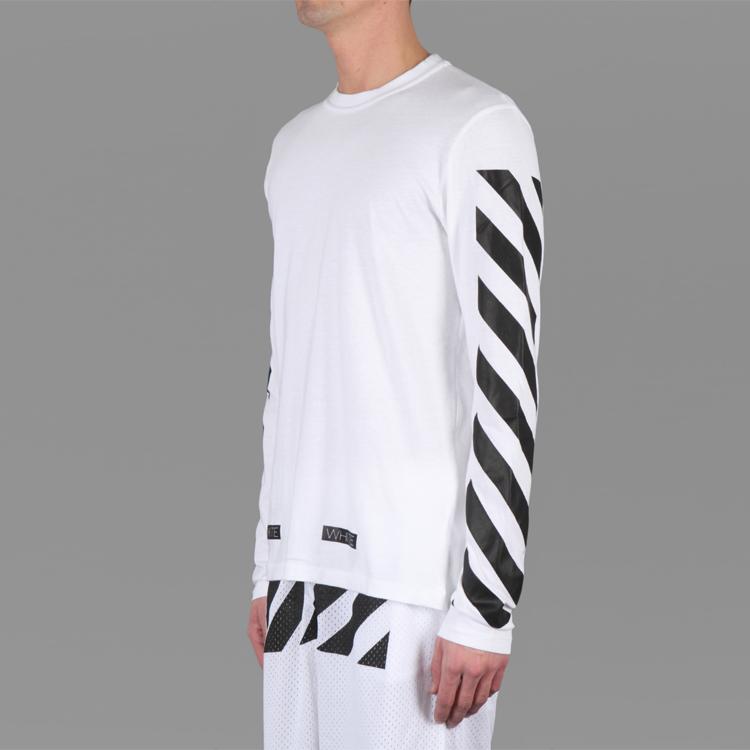 Off-White C/O Virgil Abloh Initial Religion 13 Letters Striped Long Sleeve T-Shirt Unisex Tops White AU2001-03-00