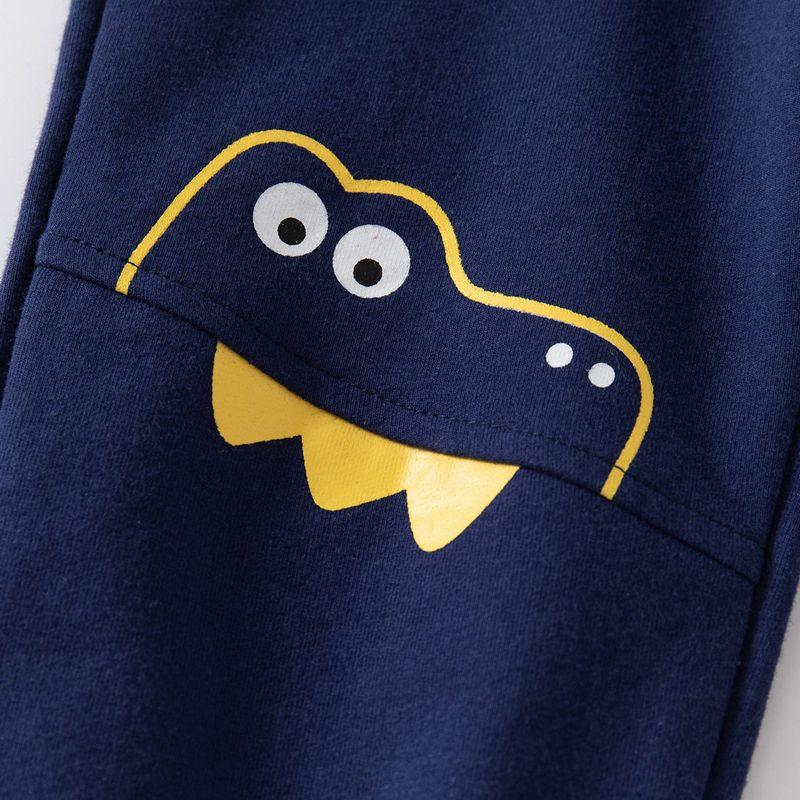 Boys' Sports Pants, Long Pants, Spring and Autumn Children's Clothing, Toddler Patchwork Dinosaur Mid-Waist Pants, Children's Casual Sweatpants