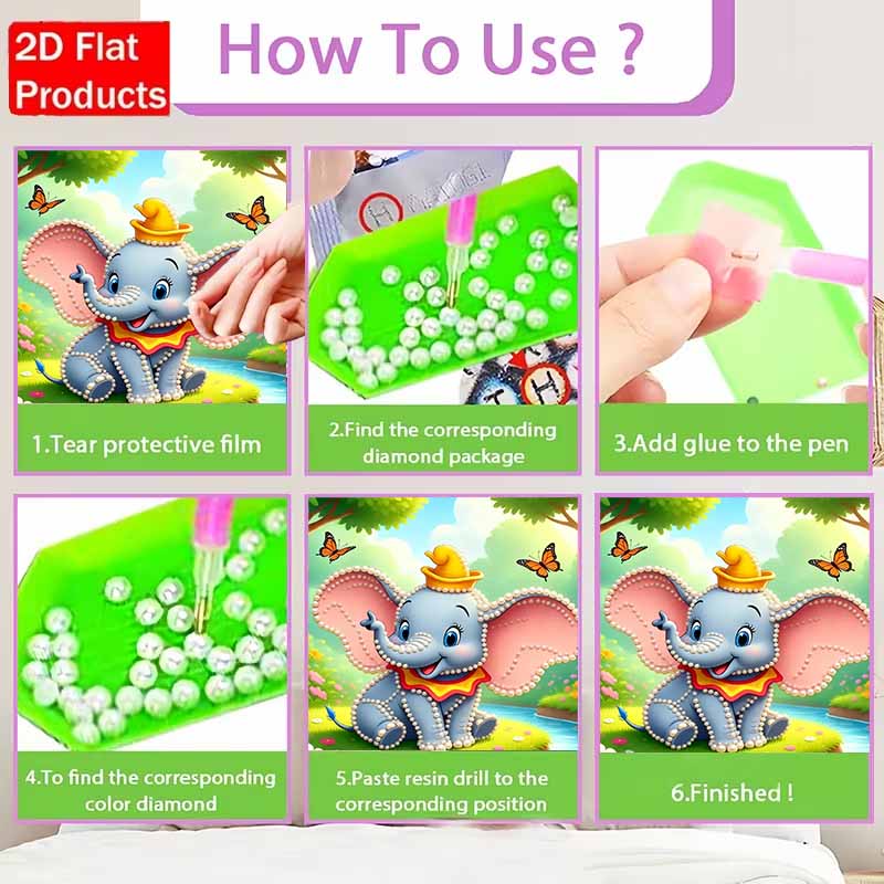Disney Pearl Painting SetA Little Elephant with Pearl Trimming By A Forest Stream Home Wall Decoration Handmade Gift