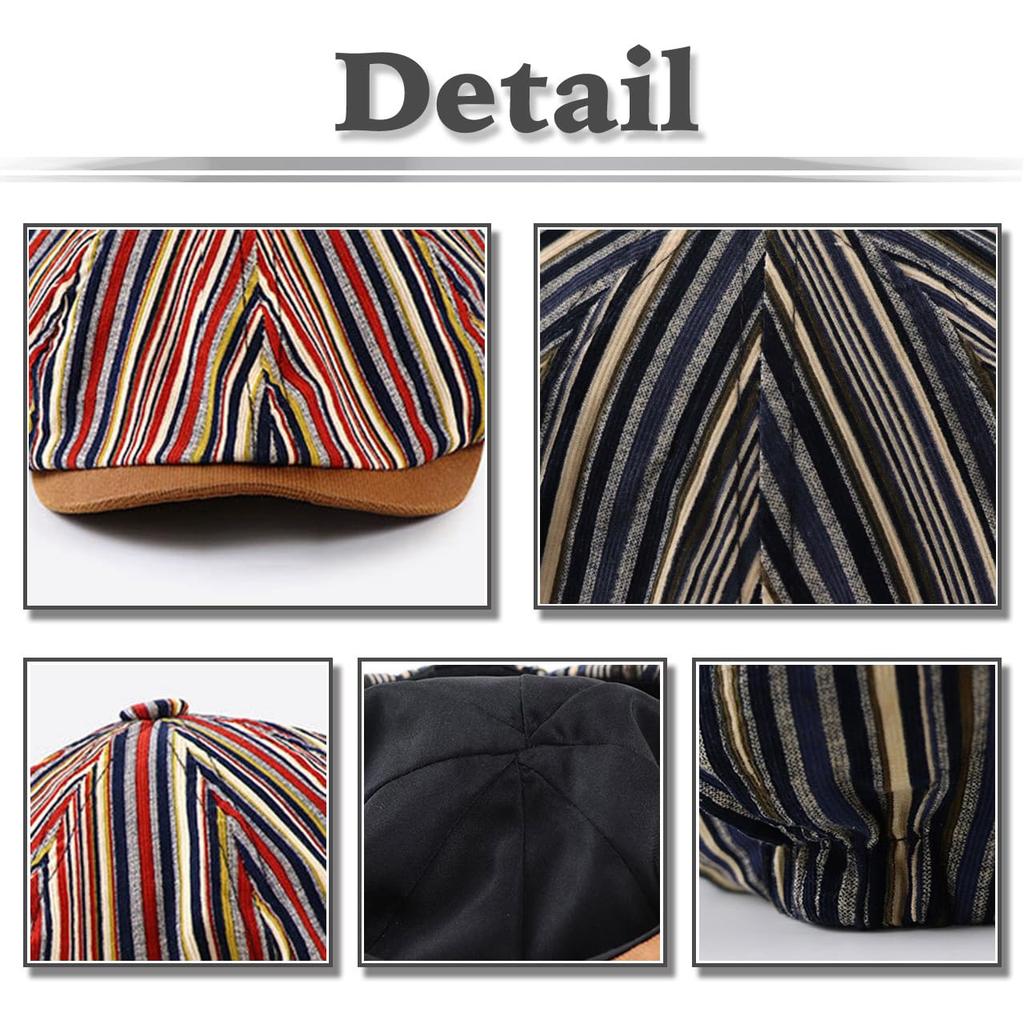 Striped Newsboy Cap Hat Running Outdoor CA742 [White Fang] Men's Women's (Blue)