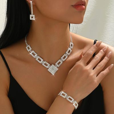 Necklace Earrings Bracelet Set Chain, Popular, Bridal Three-Piece Rhinestone Dinner Wedding