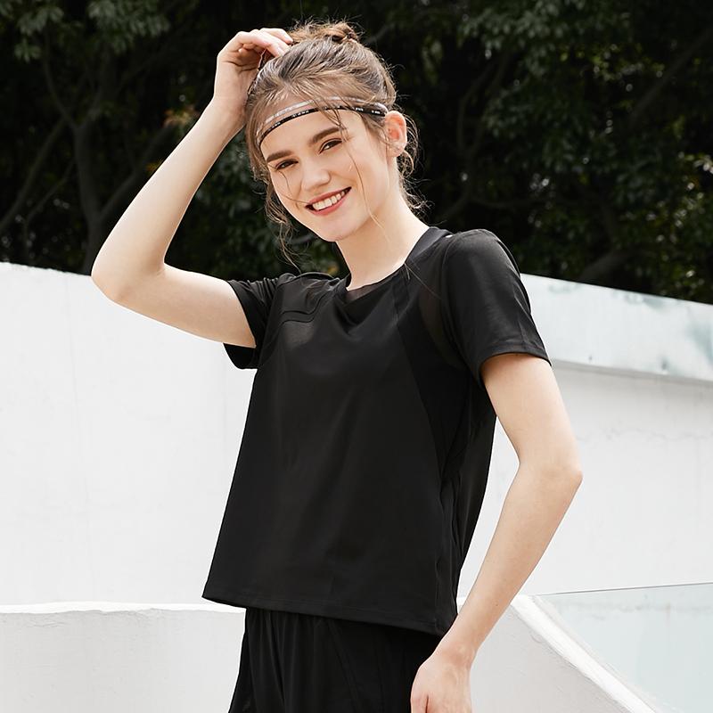 BWELL Quick Drying Thin Patchwork Top, Loose Summer Breathable Fitness Yoga Short Sleeved Running Clothes, Sports T-shirt for Women