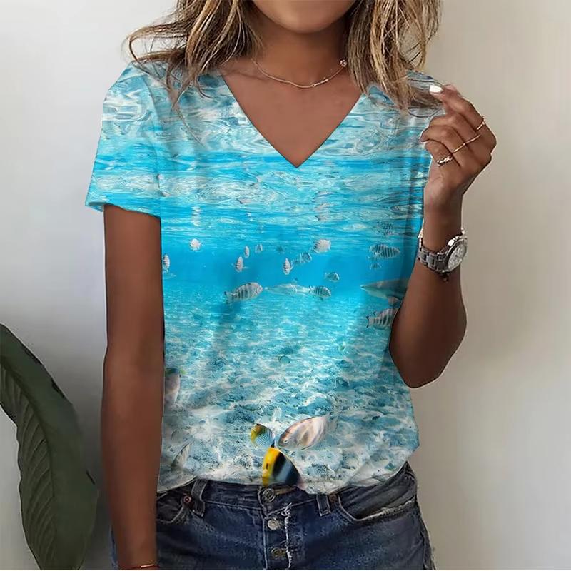 Women's Summer Beach T-shirt V-neck Top