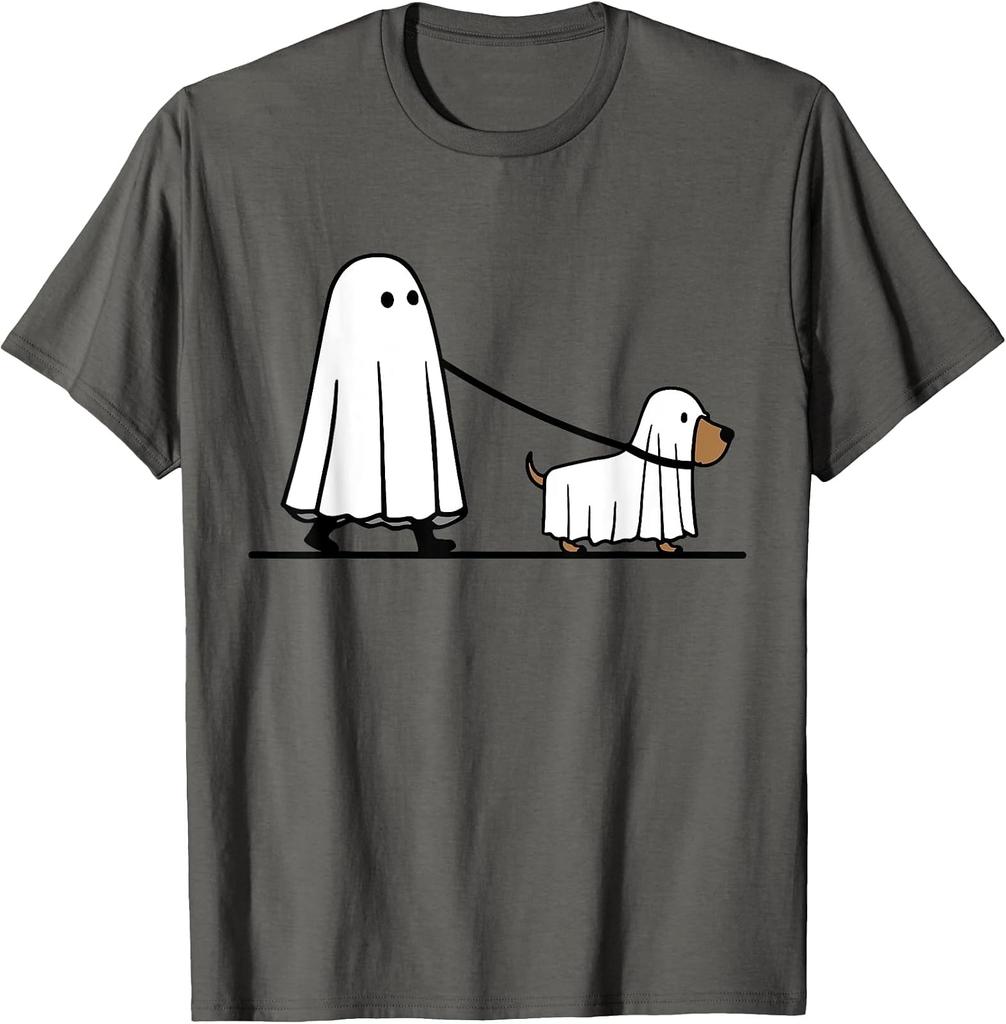 Cute Retro Halloween Ghosts Walking Dogs T-Shirt