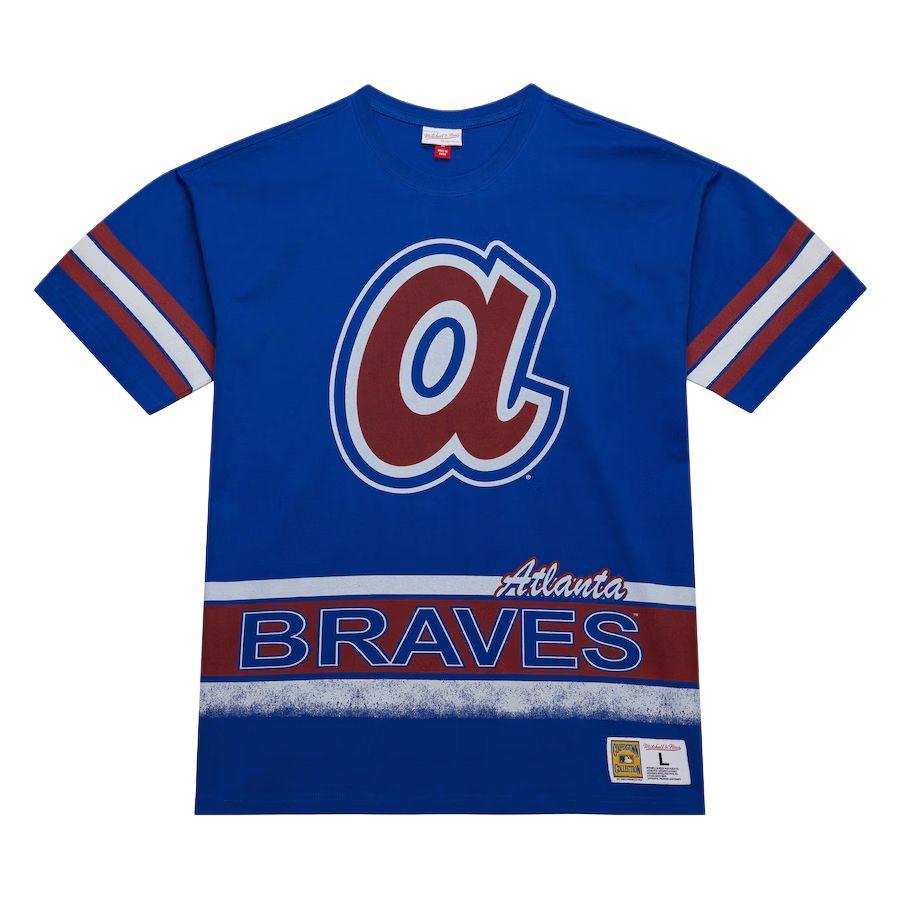 Mitchell & Ness x MLB Atlanta Braves T Shirt Men's Royal Blue TCRW6624-ABRYYPPPROYA