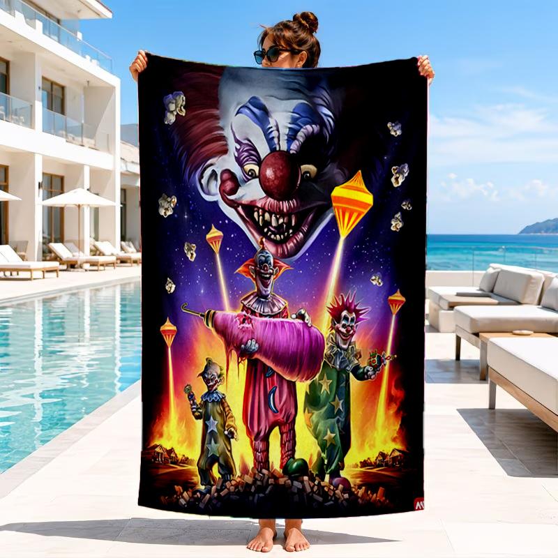 Clown Horror Beach Towel, Microfiber Beach Towel, Perfect For Pool, Beach, Travel, Home Decor Beach Party Fan gifts