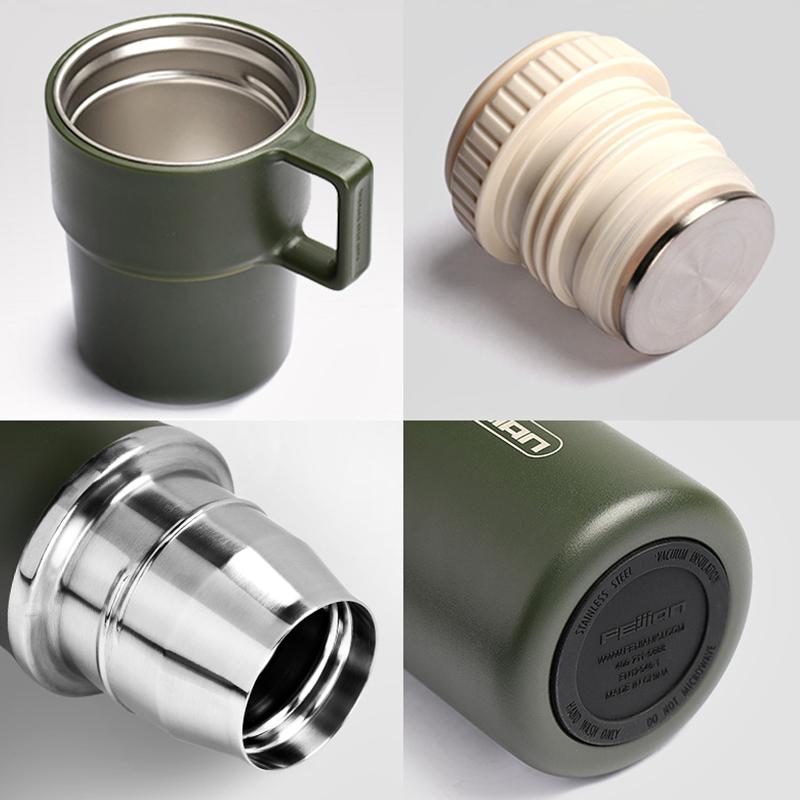 600ml Vacuum Insulation Travel Cup Stainless Steel Double Layer Thermos Handle Cup Lid Vacuum Flask