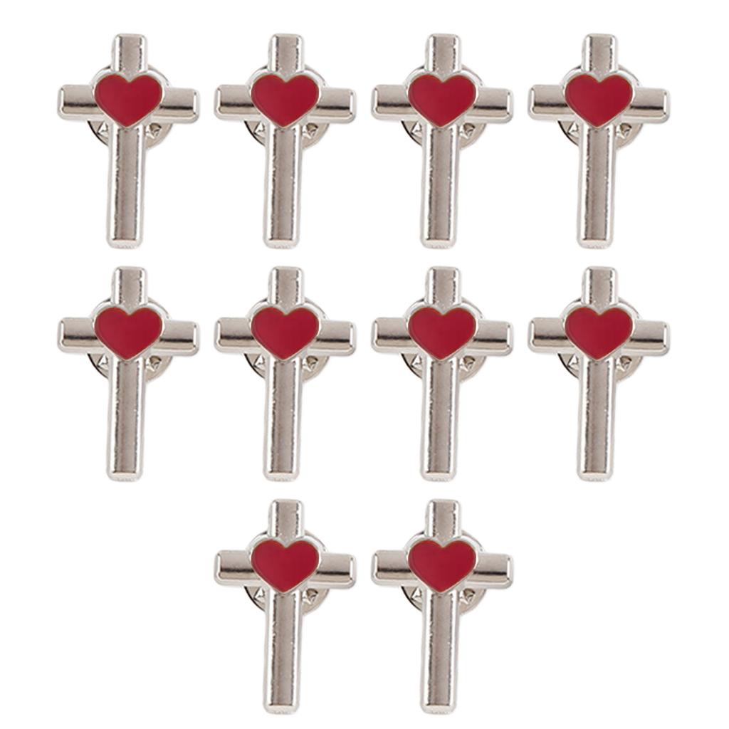 Pack of 10 Colorful Enamel Crosses and Heart Shape Pin for Fashion Accessory Styling Clothing Accessories