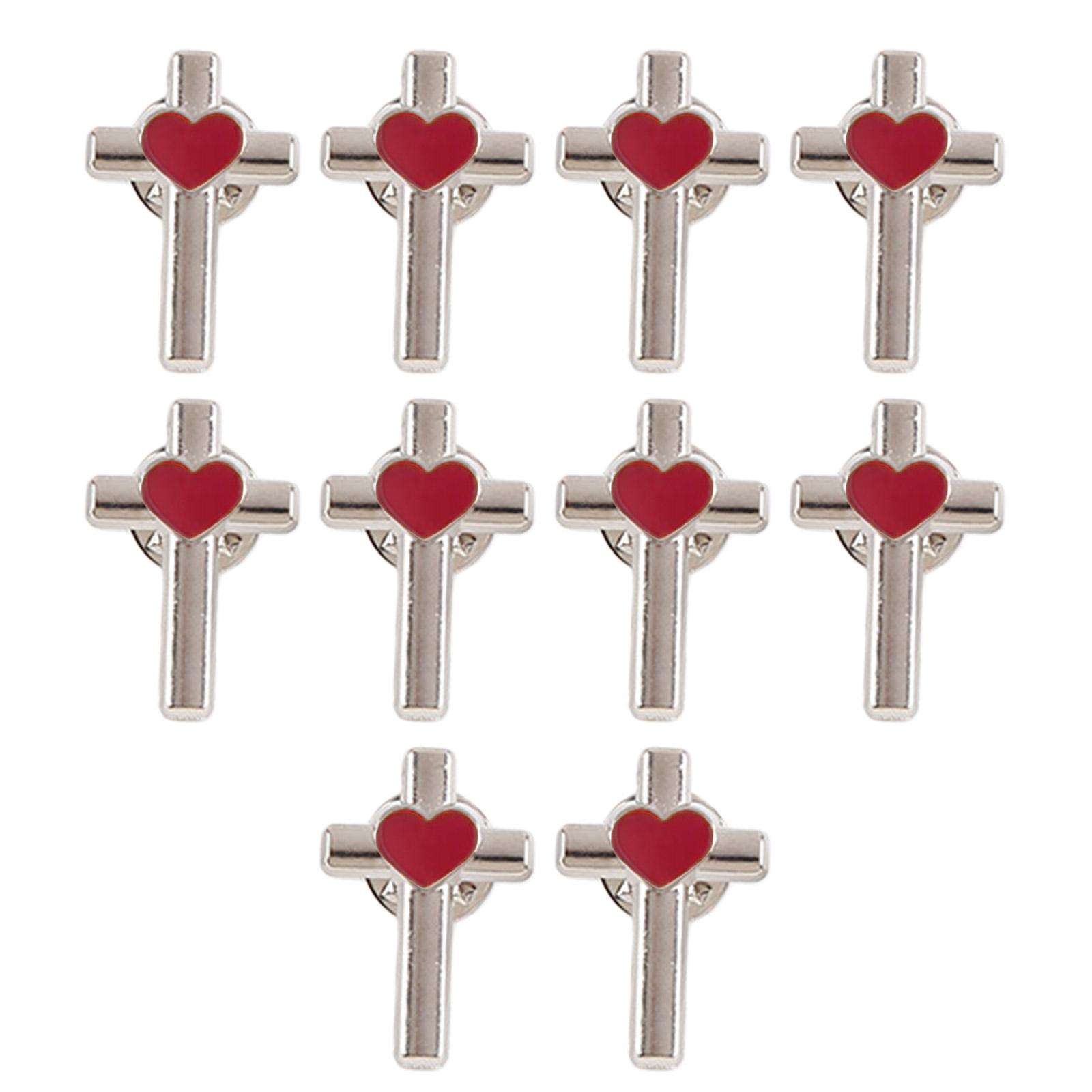 

Pack of 10 Colorful Enamel Crosses and Heart Shape Pin for Fashion Accessory Styling Clothing Accessories