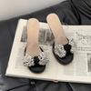 Crystal Heel Versatile Bow Rhinestone Slippers Women's Summer Fashion Outer Wear Skirt Thick Heel High Heel Sandals