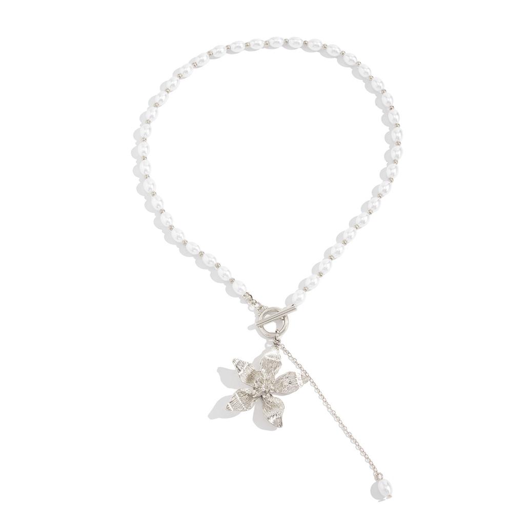 Imitation Pearl Choker Necklace Women Flower Pendant Aesthetics Jewelry Gift