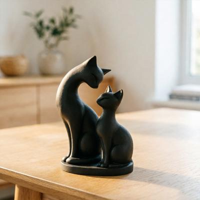 Figura de Gato Negro Impresa en 3D Estatua de Madre e Gatito Escultura de Animal Lindo para Estante Interior Decoración de Escritorio Regalos para Amantes de los Gatos