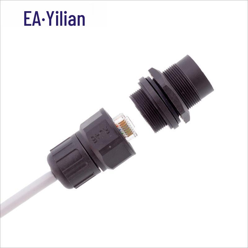 RJ45 Waterproof Panel Mount Gigabit Network Connector, US Standard, 8-Core