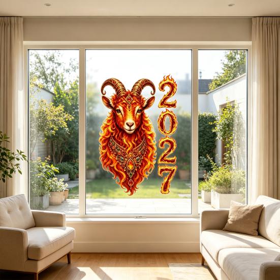 Reusable PVC Glass Film for Shop Displays Chinese New Year Window Clings, 2027 of Goat Static Decorative Stickers Doors Windows No?Glue Lunar