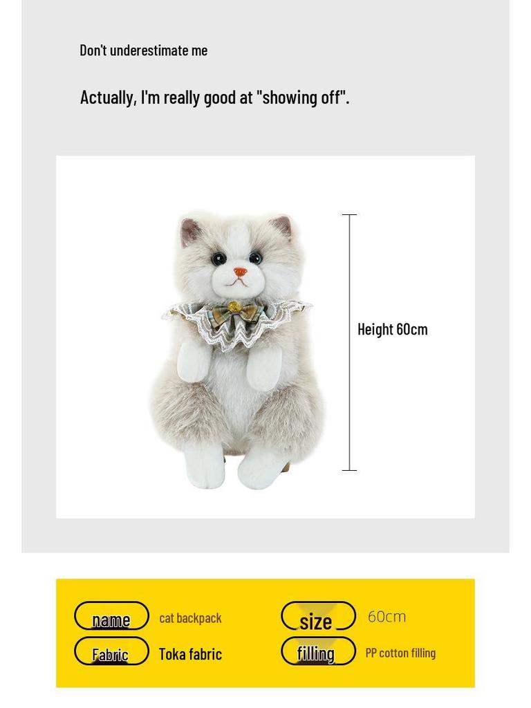 Cross-border Cat Doll Backpack: Plush Simulation Double Shoulder Toy, Ideal Gift for Girls