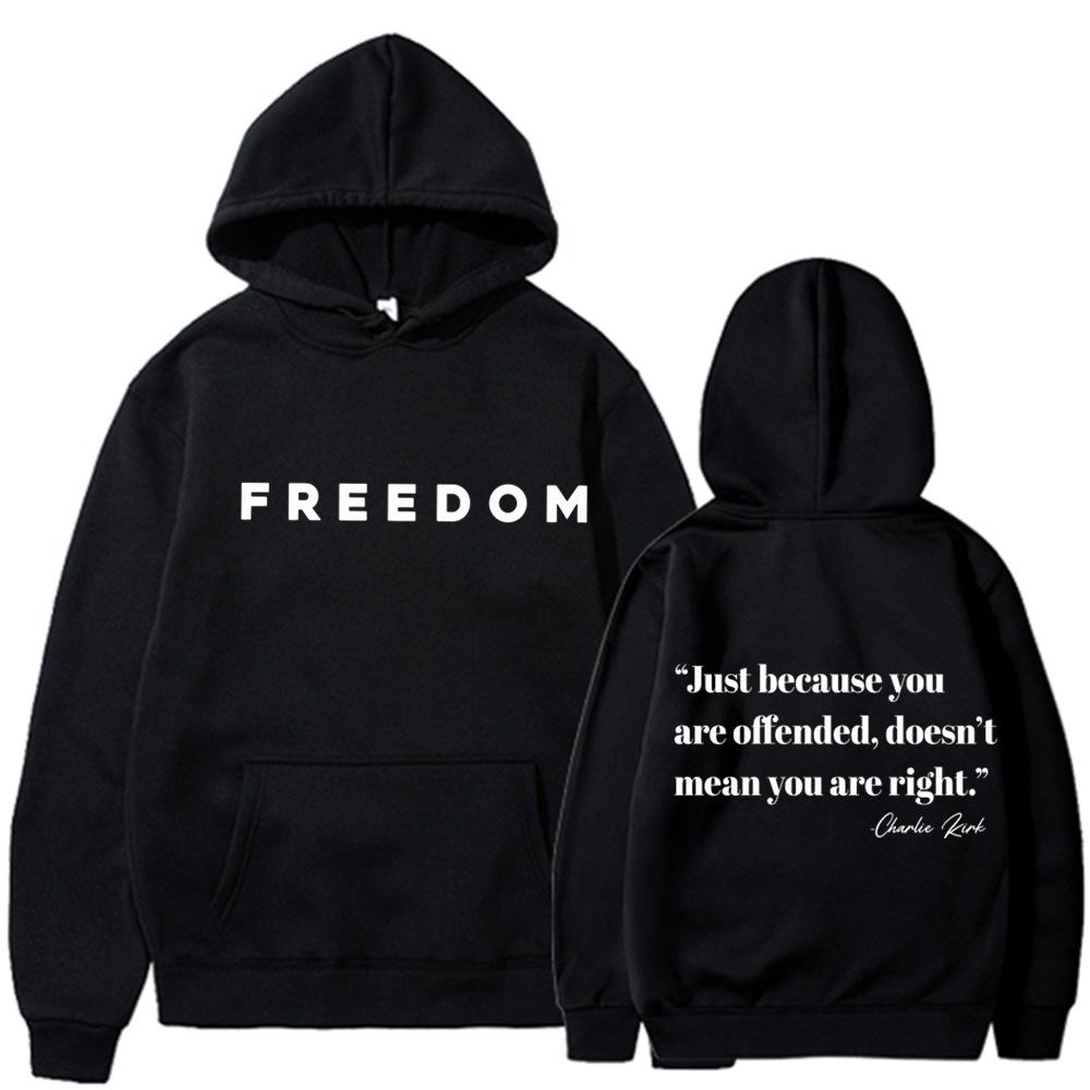 Freedom Letter Hoodies Autumn Winter Fleece Casual Sweatshirt Hooded Top for Women Men Hoodie