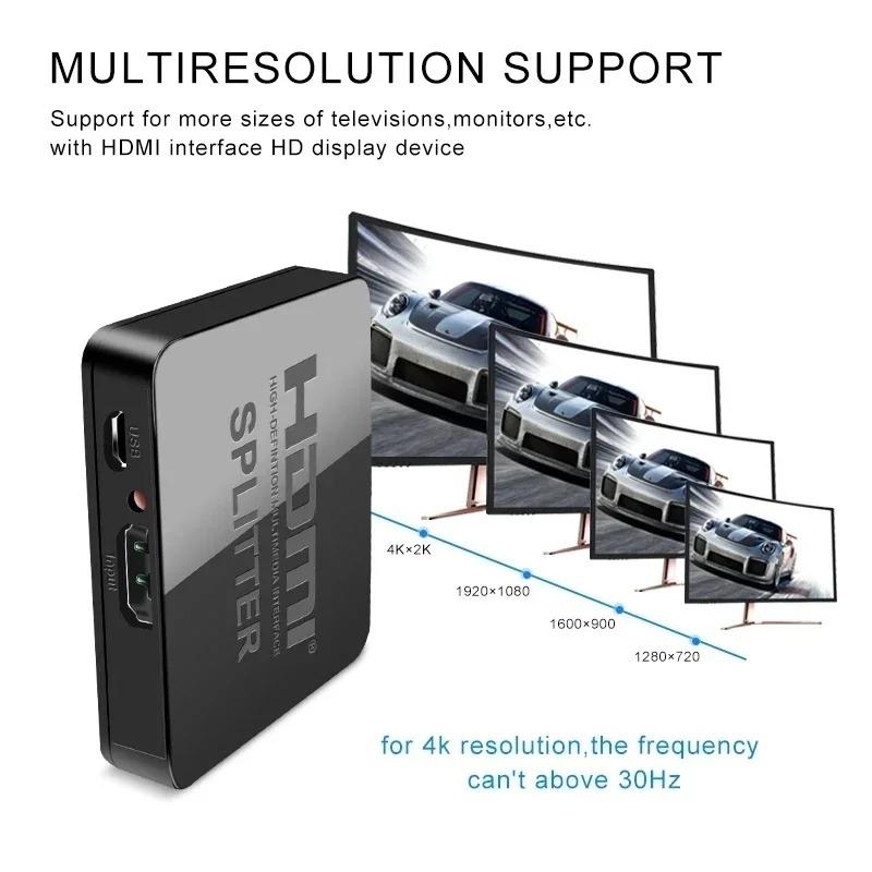 4K 30Hz HDMI Splitter 1x2 HDMI Switch 1 In 2 Out Video Distributor Splitter 1080P Dual Display for TV PC Laptop Monitor Projector HDTV DVD PS3 Xbox