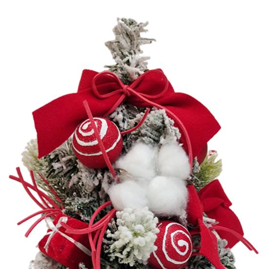 Snowy Mini Christmas Tree Small Tabletop Artificial Flocked Tree with Balls Bow And Cloth Bag Base for Home Office Desk Decor