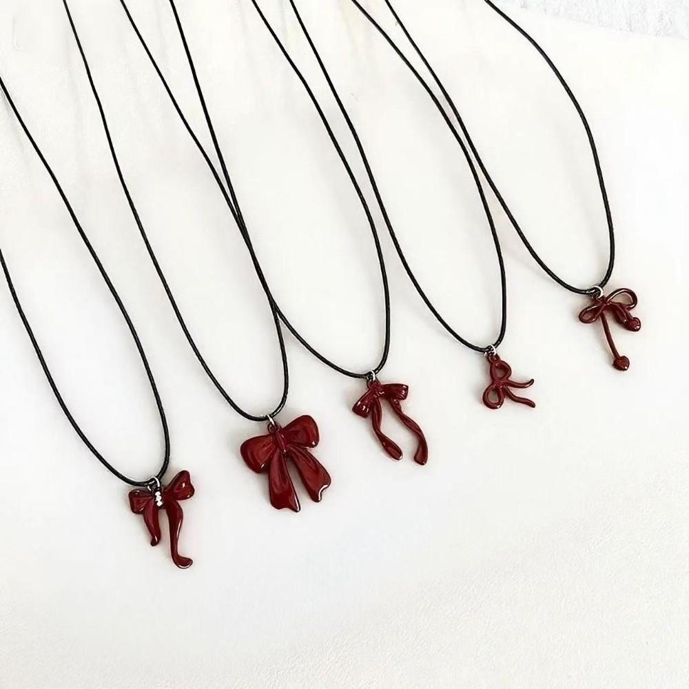 Cool Bowknot Pendant Necklace Sweet Clavicle Chain Creative Leather Rope Necklace  Y2K Party