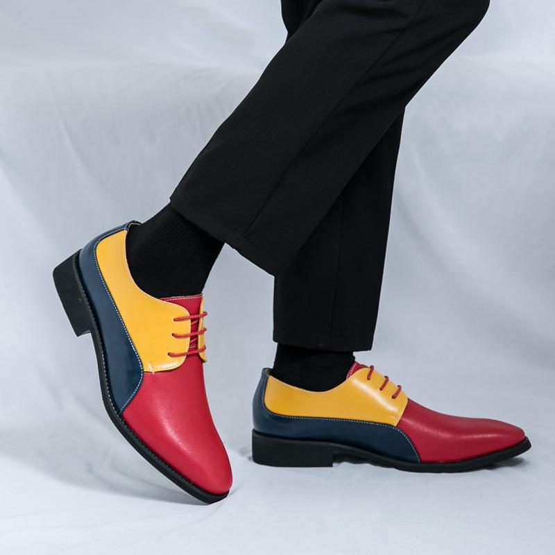 Men's Shoes Large Size Men's Double Color British Business Dress Leather Shoes Retro Casual Shoes Hairstylist Trendy Shoes Men