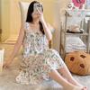 Cotton Nightdress Women'S Summer Thin Pajamasspring And Autumn Cotton Korean Cute Casual Print Dress Loungewear