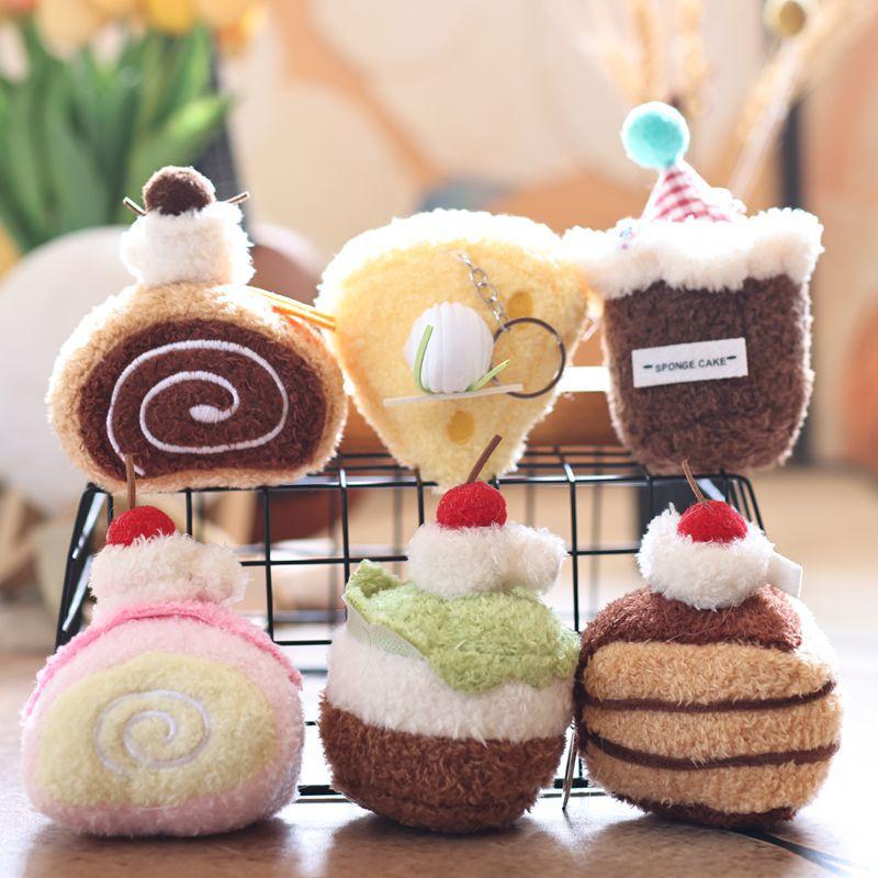 Cute Cartoon Cake Plush Toy Keychain Soft Stuffed Doll Keyring Bag Pendant Lovely Hanging Decoration Girl Gifts