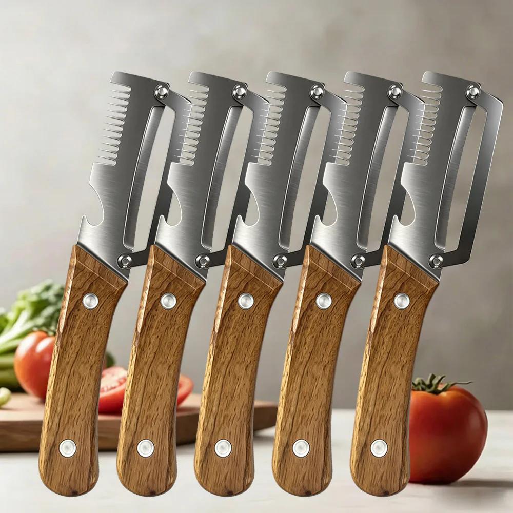 Pelador de Cocina Multifunción de Acero Inoxidable Específico para Cocina para Cortar Frutas y Verduras con Mango de Madera/Acero