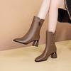 Autumn Winter Leather Fleece-Lined Middle Heel Ladies Mid Calf Shoes New In Sale Designer Luxury Elegant Women'S Half High Boots