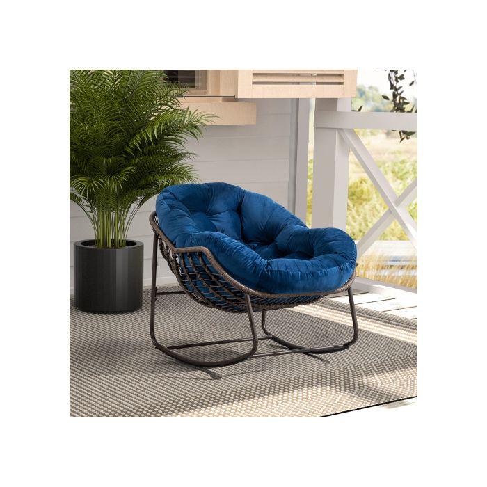 Fauteuil à bascule d'extérieur avec dossier, adapté aux porches, salons, terrasses et jardins, bleu marine