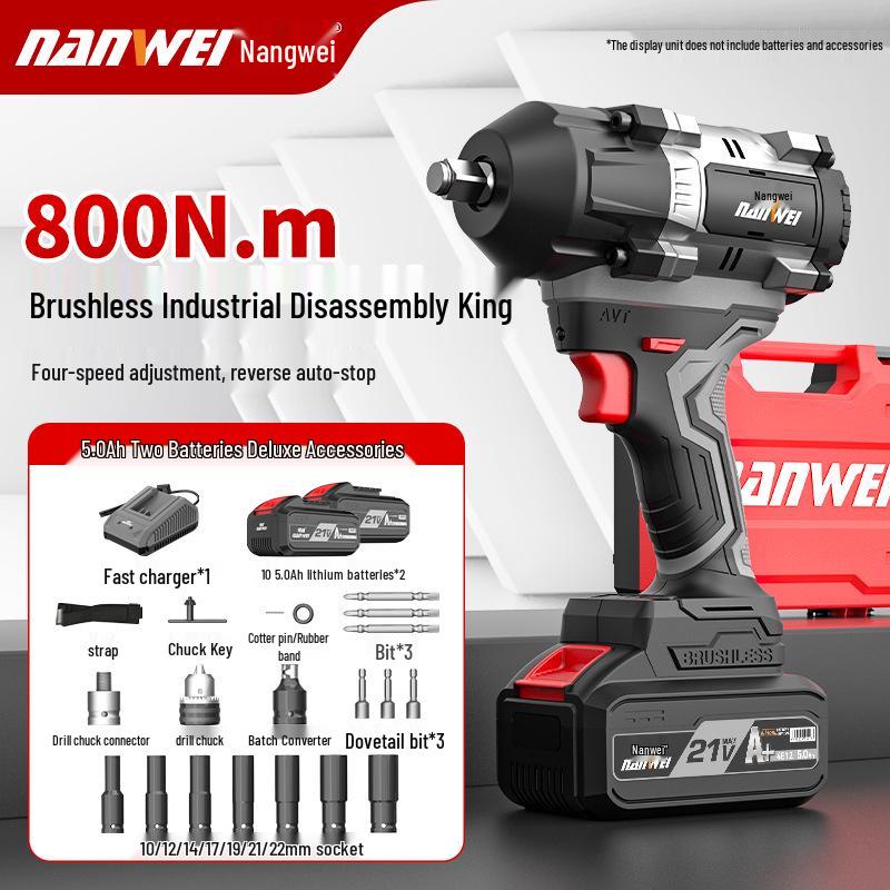 Nanwei 800N Heavy-Duty Electric Brushless Impact Wrench with Lithium Battery